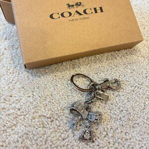NWOT Coach Silver Keychain with Rhinestone Bow Purse Bag Charm